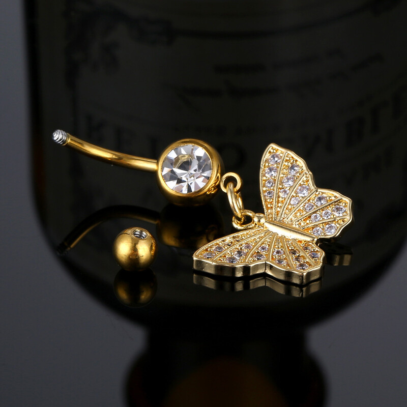 Pandantiv fluture de vară Inele pentru buric pentru femei Bikini de culoare auriu argintiu Zircon alb Buric Piercing pentru unghii Bijuterii CZ