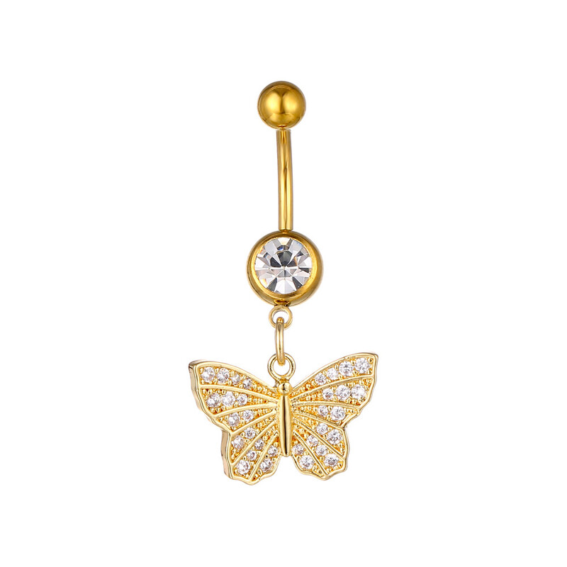 Pandantiv fluture de vară Inele pentru buric pentru femei Bikini de culoare auriu argintiu Zircon alb Buric Piercing pentru unghii Bijuterii CZ