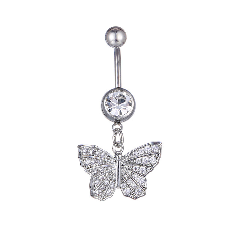 Pandantiv fluture de vară Inele pentru buric pentru femei Bikini de culoare auriu argintiu Zircon alb Buric Piercing pentru unghii Bijuterii CZ