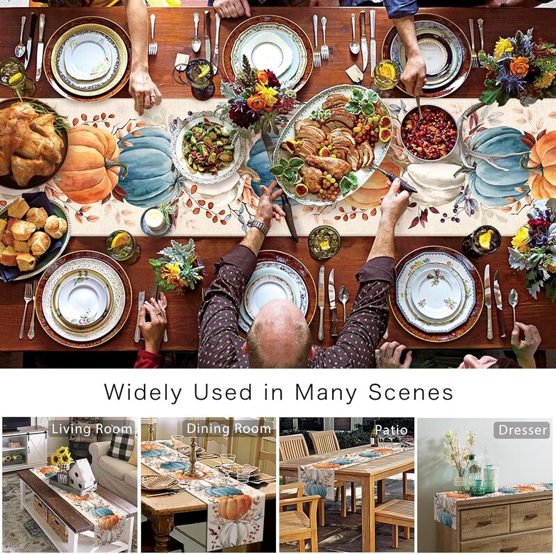 Őszi hálaadás színes sütőtök eukaliptusz levelek vászon asztali futók Őszi komód sál ünnep esküvői asztaldísz