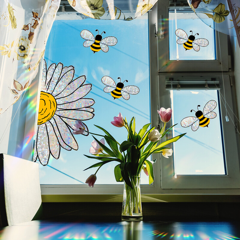 Πολύχρωμο αυτοκόλλητο παραθύρου Bee Sunflower Rainbow Glass Παράθυρα Διακοσμητικά Αυτοκόλλητα Τοίχου Διακόσμηση σπιτιού Αυτοκόλλητη ηλεκτροστατική τοιχογραφία