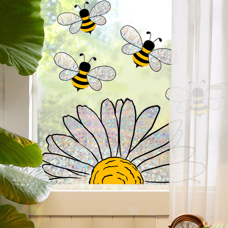 Πολύχρωμο αυτοκόλλητο παραθύρου Bee Sunflower Rainbow Glass Παράθυρα Διακοσμητικά Αυτοκόλλητα Τοίχου Διακόσμηση σπιτιού Αυτοκόλλητη ηλεκτροστατική τοιχογραφία