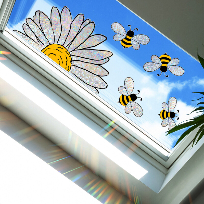 Πολύχρωμο αυτοκόλλητο παραθύρου Bee Sunflower Rainbow Glass Παράθυρα Διακοσμητικά Αυτοκόλλητα Τοίχου Διακόσμηση σπιτιού Αυτοκόλλητη ηλεκτροστατική τοιχογραφία