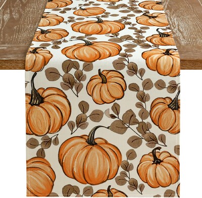 Φθινοπωρινό Φθινοπωρινό Φύλλο Κολοκύθας Ευκάλυπτος Λινό Τραπέζι Ράνερ Φθινόπωρο των Ευχαριστιών Φουλάρι για εορταστική διακόσμηση τραπεζαρίας κουζίνας γάμου