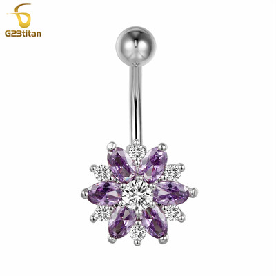 Charm lila cirkon virág köldökgyűrű 14G 6-14mm titán súlyzó hasgomb piercing ékszer női kiegészítő anillo ombligo