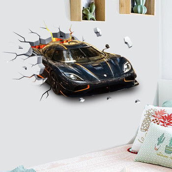 3D Supercar Vehicle Стикери за стена Див джип Счупен стенен плакат Wall Art Car Decal Стенописи за декорация на детска стая Сувенири за момчета