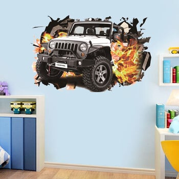 3D Supercar Vehicle Стикери за стена Див джип Счупен стенен плакат Wall Art Car Decal Стенописи за декорация на детска стая Сувенири за момчета