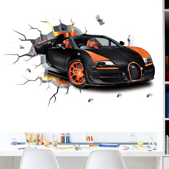 3D Supercar Vehicle Стикери за стена Див джип Счупен стенен плакат Wall Art Car Decal Стенописи за декорация на детска стая Сувенири за момчета