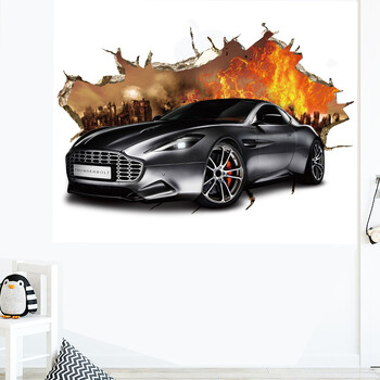 3D Supercar Vehicle Стикери за стена Див джип Счупен стенен плакат Wall Art Car Decal Стенописи за декорация на детска стая Сувенири за момчета