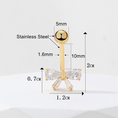 Λευκό CZ Ζιργκόν Πεταλούδα Φιόγκος Ομφαλός Δαχτυλίδι 14G G23 Titanium Barbell Piercing Γυναικείο Κοσμήματα σώματος Pircing Ombligo