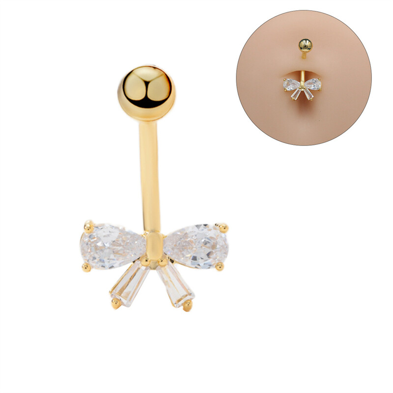 Λευκό CZ Ζιργκόν Πεταλούδα Φιόγκος Ομφαλός Δαχτυλίδι 14G G23 Titanium Barbell Piercing Γυναικείο Κοσμήματα σώματος Pircing Ombligo