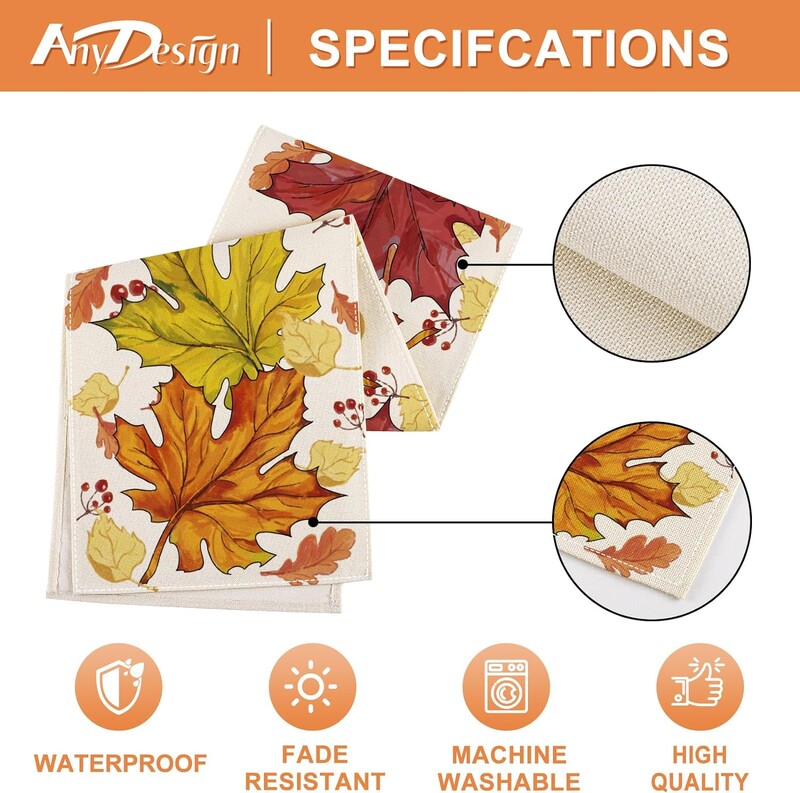Fall Maple Laves Linen Table Runnings Thanksgiving Autumn Orange Leaves Dresser Scarf Table Decor Kitchen Home Dining Party Decor