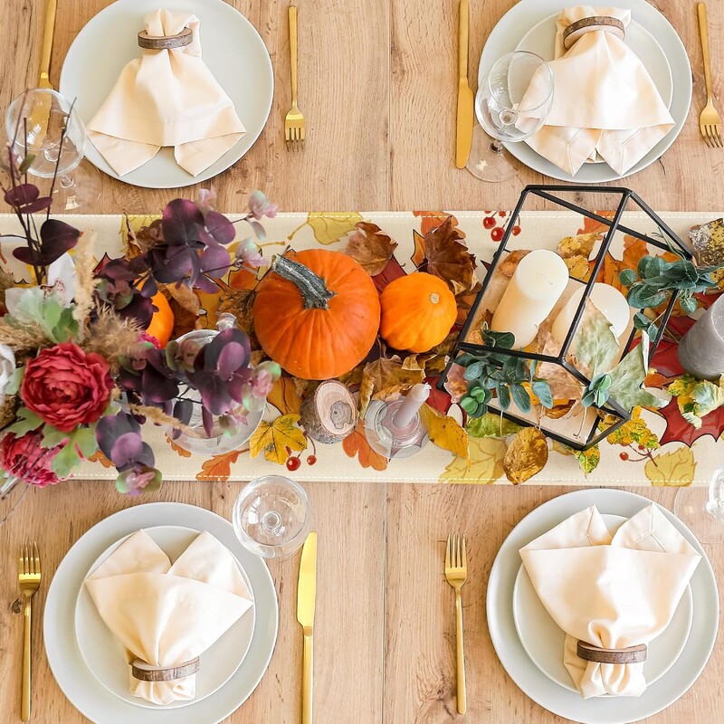 Fall Maple Laves Linen Table Runnings Thanksgiving Autumn Orange Leaves Dresser Scarf Table Decor Kitchen Home Dining Party Decor
