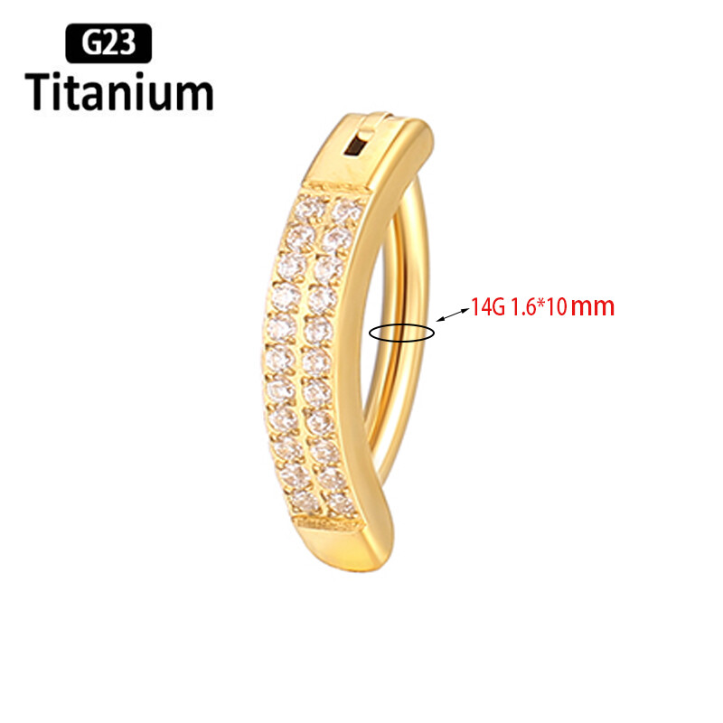 G23 Titano Auskarų vėrimas 14G Dvigubos eilės CZ Sagos žiedai Atvirkščiai išlenkta bamba 10mm Strypo ilgio Štangos kūno papuošalų auskarai