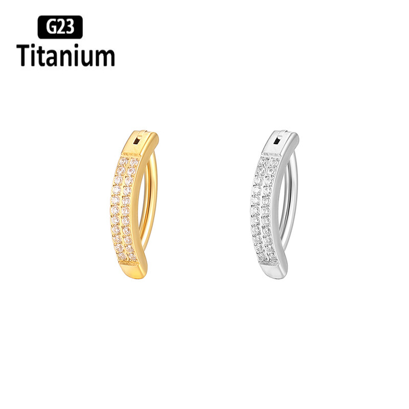 G23 Titano Auskarų vėrimas 14G Dvigubos eilės CZ Sagos žiedai Atvirkščiai išlenkta bamba 10mm Strypo ilgio Štangos kūno papuošalų auskarai