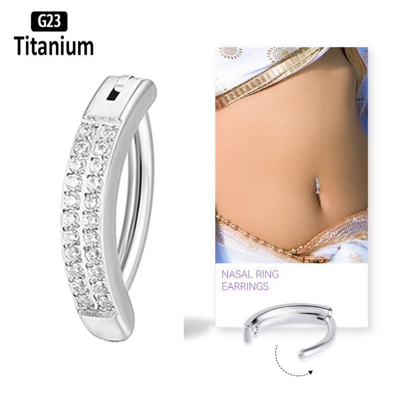 G23 Titano Auskarų vėrimas 14G Dvigubos eilės CZ Sagos žiedai Atvirkščiai išlenkta bamba 10mm Strypo ilgio Štangos kūno papuošalų auskarai
