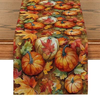 Rudens klevo lapų moliūgų akvarelė stalo bėgikas Virtuvės valgomojo stalo dekoravimas vidaus lauko namų stalo bėgikams