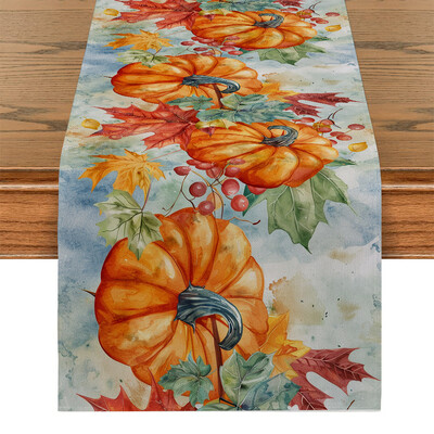 Rudens klevo lapų moliūgų akvarelė stalo bėgikas Virtuvės valgomojo stalo dekoravimas vidaus lauko namų stalo bėgikams