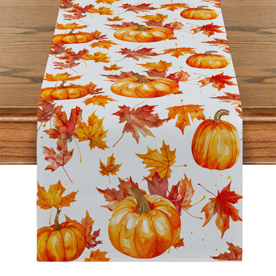 Rudens klevo lapų moliūgų akvarelė stalo bėgikas Virtuvės valgomojo stalo dekoravimas vidaus lauko namų stalo bėgikams