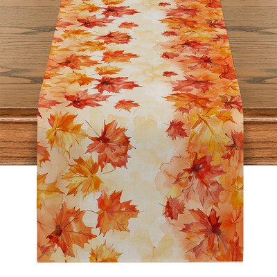 Rudens klevo lapų moliūgų akvarelė stalo bėgikas Virtuvės valgomojo stalo dekoravimas vidaus lauko namų stalo bėgikams