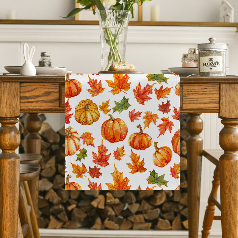 Rudens klevo lapų moliūgų akvarelė stalo bėgikas Virtuvės valgomojo stalo dekoravimas vidaus lauko namų stalo bėgikams