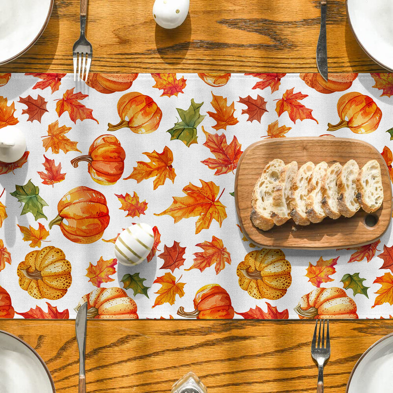 Rudens klevo lapų moliūgų akvarelė stalo bėgikas Virtuvės valgomojo stalo dekoravimas vidaus lauko namų stalo bėgikams