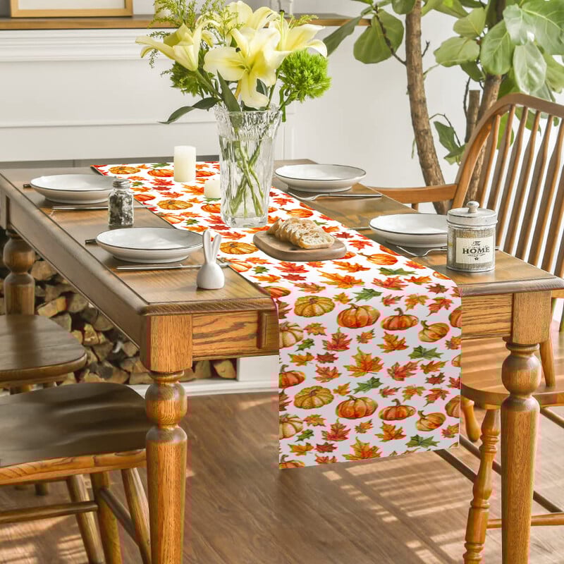 Rudens klevo lapų moliūgų akvarelė stalo bėgikas Virtuvės valgomojo stalo dekoravimas vidaus lauko namų stalo bėgikams