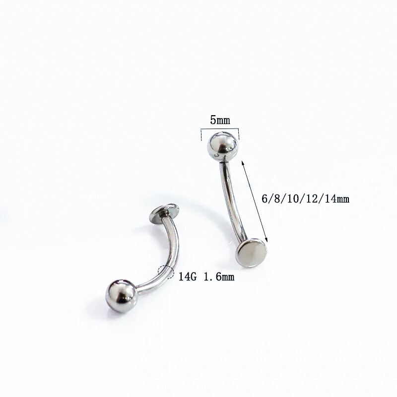 1 ks piercing do pupka s vnútorným závitom z titánu G23, 14g, 6-14mm, okrúhla guľôčka s plochou základňou, závesný krúžok do pupka