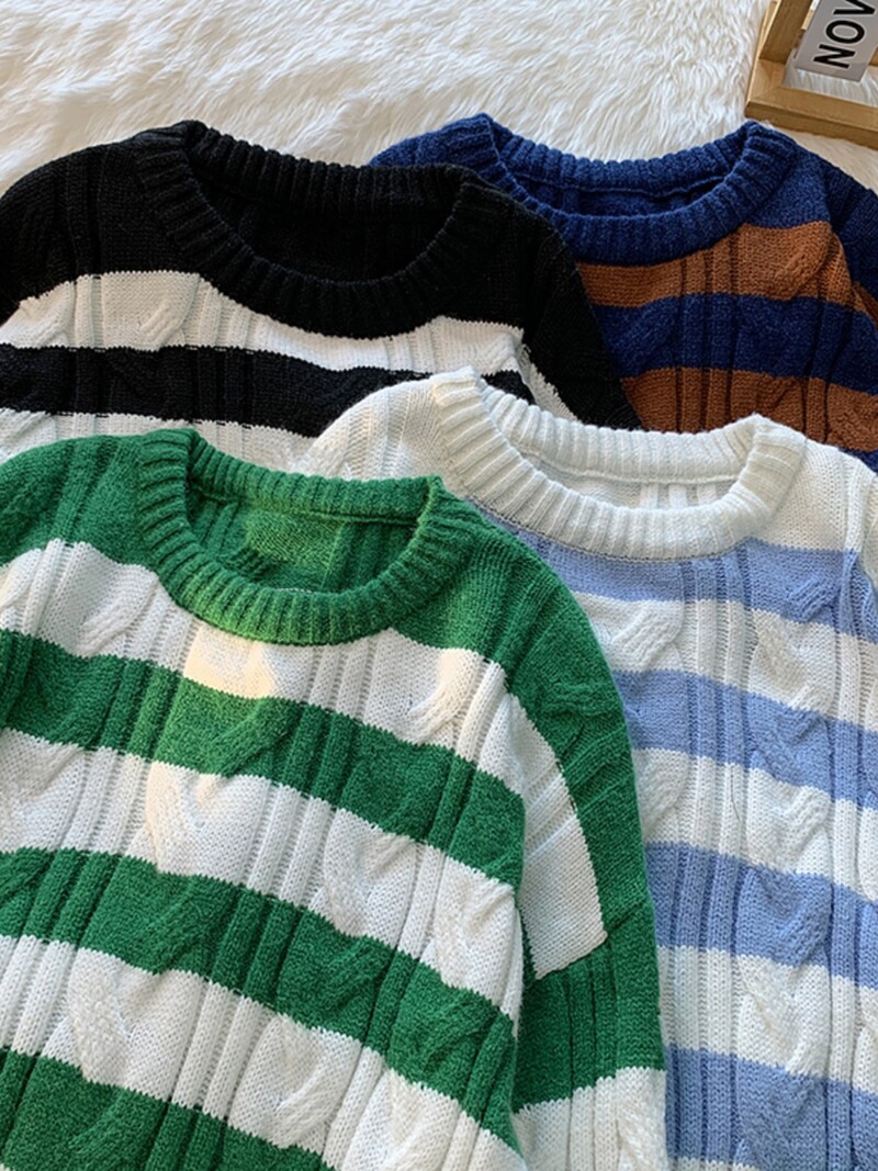 Πλεκτό πουλόβερ ανδρικό πουλόβερ φθινοπώρου χειμερινού αντίθεσης 2023 Μαύρο κόκκινο ριγέ Πουλόβερ Hot Sale Πλεκτά A116