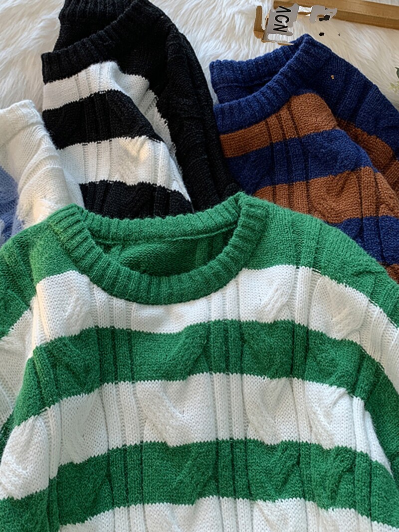 Πλεκτό πουλόβερ ανδρικό πουλόβερ φθινοπώρου χειμερινού αντίθεσης 2023 Μαύρο κόκκινο ριγέ Πουλόβερ Hot Sale Πλεκτά A116