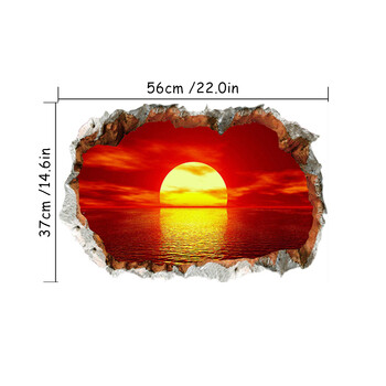 3D счупена стена Изкуство Ocean Sunrise Пейзаж Винилови стенописни стикери Декорации за дома Всекидневна Спалня Плакат с изглед към морето Тапет