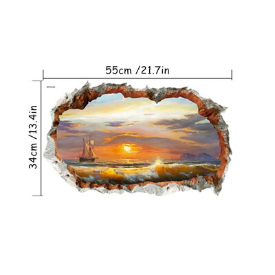3D Broken Wall Art Ocean Sunrise Landscape Αυτοκόλλητα τοιχογραφίας βινυλίου Διακοσμήσεις σπιτιού Σαλόνι Υπνοδωμάτιο Υπνοδωμάτιο με θέα στη θάλασσα Ταπετσαρία αφίσας