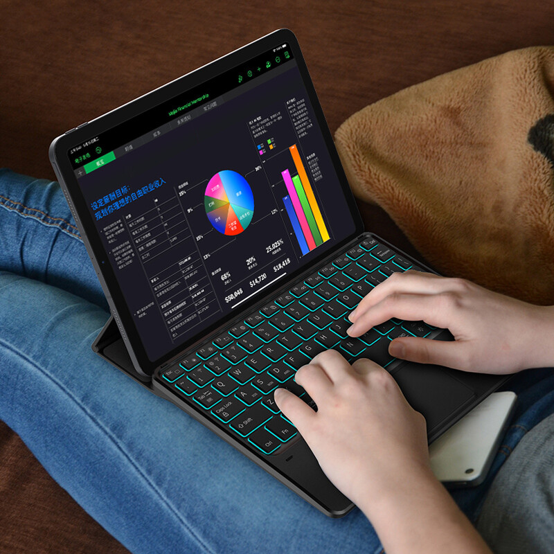 Bezdrôtová klávesnica AJIUYU TouchPad so stojanom pre tablety Android iOS Windows a Bluetooth podsvietená klávesnica pre iPad a iPhone