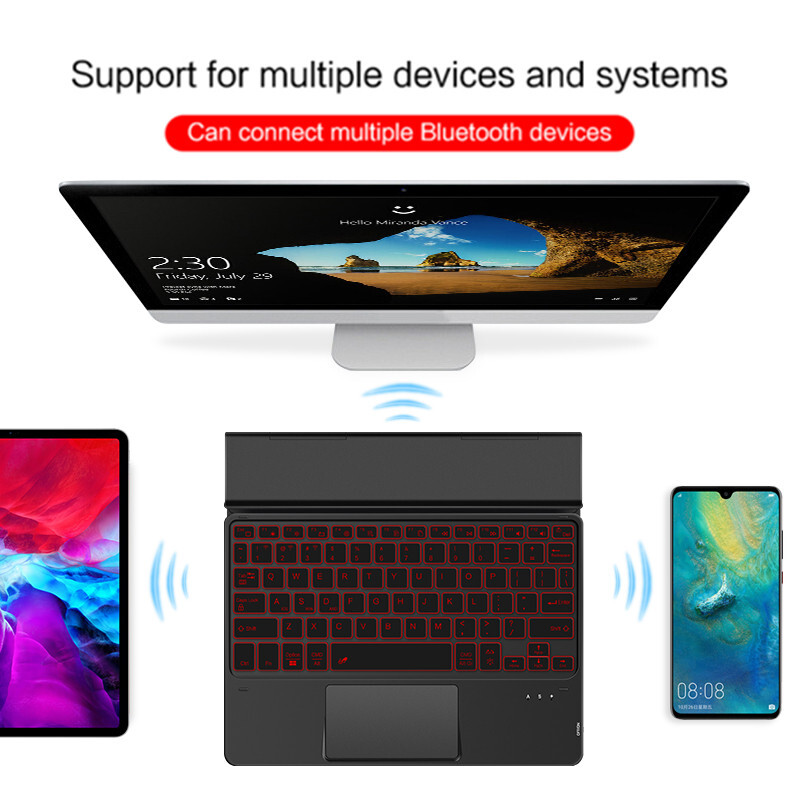 Bezdrôtová klávesnica AJIUYU TouchPad so stojanom pre tablety Android iOS Windows a Bluetooth podsvietená klávesnica pre iPad a iPhone