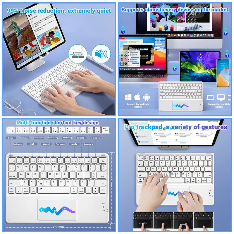 Ασύρματο πληκτρολόγιο kawaii TrackPad για IOS Android Tablet Windows για iPad Air 4 Mini Pro Ισπανικό Αραβικό Κορεατικό Ρωσικό Πληκτρολόγιο