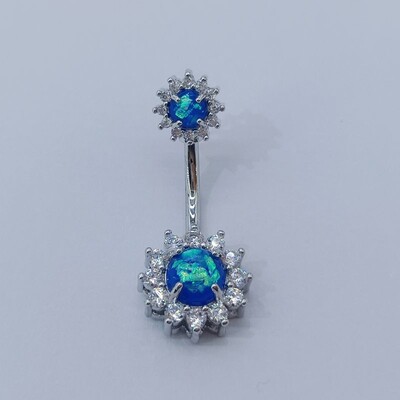 G23titan dublă parte albastru opal CZ floare inel pentru buric 14G chirurgical titan barbell buric ombligo piercing femei bijuterii