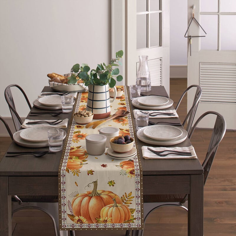 Rudens moliūgų klevo lapų Kalėdų stalo bėgikas Vestuvinis papuošimas Lininis valgomojo stalo bėgikas Kalėdų papuošimas 2023 m.