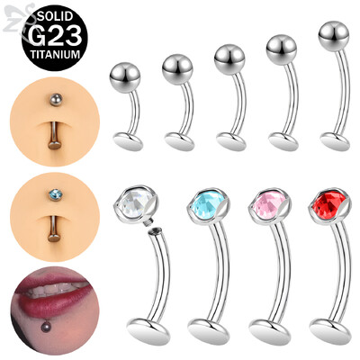 ZS 1 db F136 G23 titán acél köldök gyűrű férfiaknak női 14g lapos hátú köldök ajakpiercing CZ kristály testékszer 6-14mm