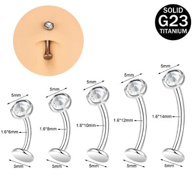ZS 1 kom F136 G23 prsten od titanijskog čelika za pupak za muškarce žene 14G piercing za pupak s ravnim leđima CZ kristalni nakit za tijelo 6-14 mm