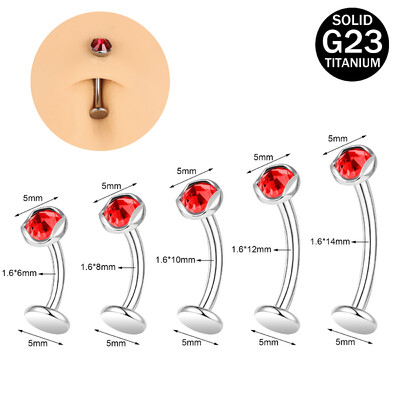 ZS 1 kom F136 G23 prsten od titanijskog čelika za pupak za muškarce žene 14G piercing za pupak s ravnim leđima CZ kristalni nakit za tijelo 6-14 mm