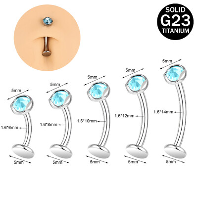 ZS 1 kom F136 G23 prsten od titanijskog čelika za pupak za muškarce žene 14G piercing za pupak s ravnim leđima CZ kristalni nakit za tijelo 6-14 mm