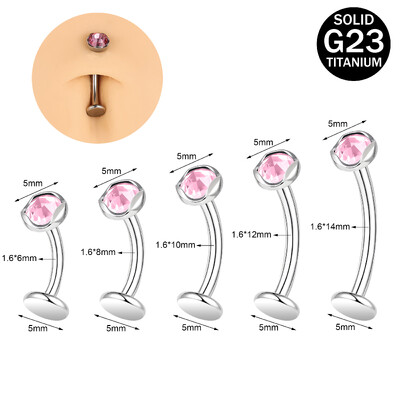 ZS 1 kom F136 G23 prsten od titanijskog čelika za pupak za muškarce žene 14G piercing za pupak s ravnim leđima CZ kristalni nakit za tijelo 6-14 mm