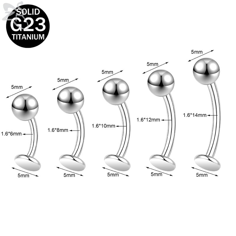 ZS 1 kom F136 G23 prsten od titanijskog čelika za pupak za muškarce žene 14G piercing za pupak s ravnim leđima CZ kristalni nakit za tijelo 6-14 mm