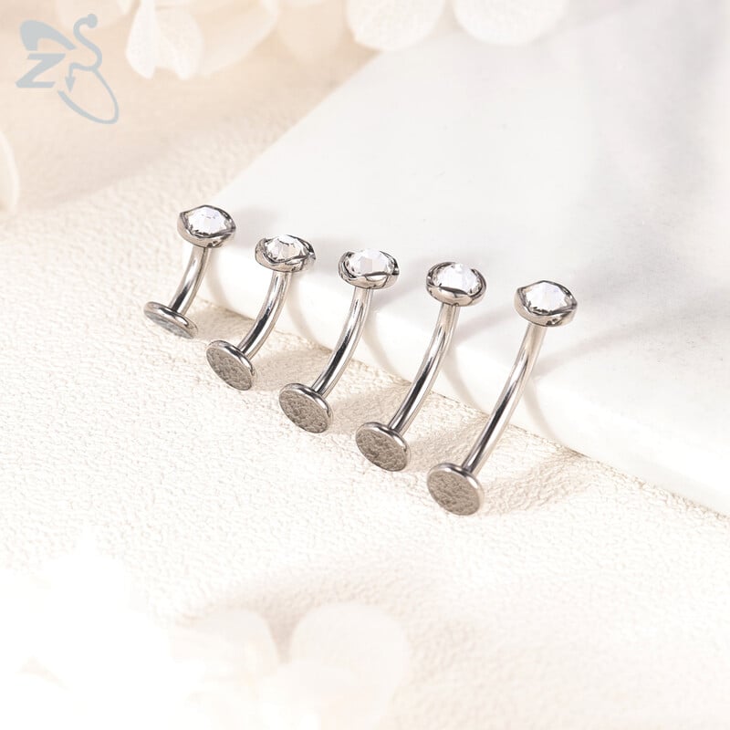ZS 1 kom F136 G23 prsten od titanijskog čelika za pupak za muškarce žene 14G piercing za pupak s ravnim leđima CZ kristalni nakit za tijelo 6-14 mm
