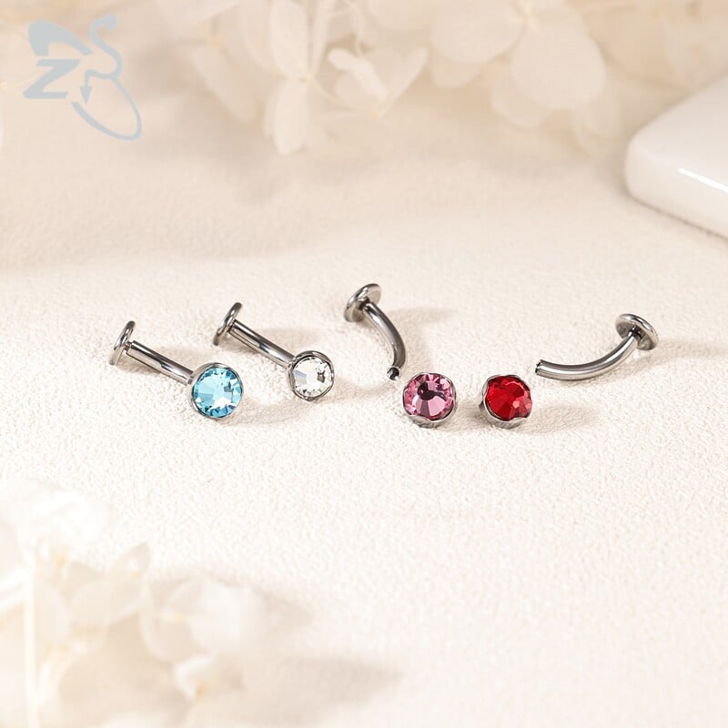 ZS 1 kom F136 G23 prsten od titanijskog čelika za pupak za muškarce žene 14G piercing za pupak s ravnim leđima CZ kristalni nakit za tijelo 6-14 mm