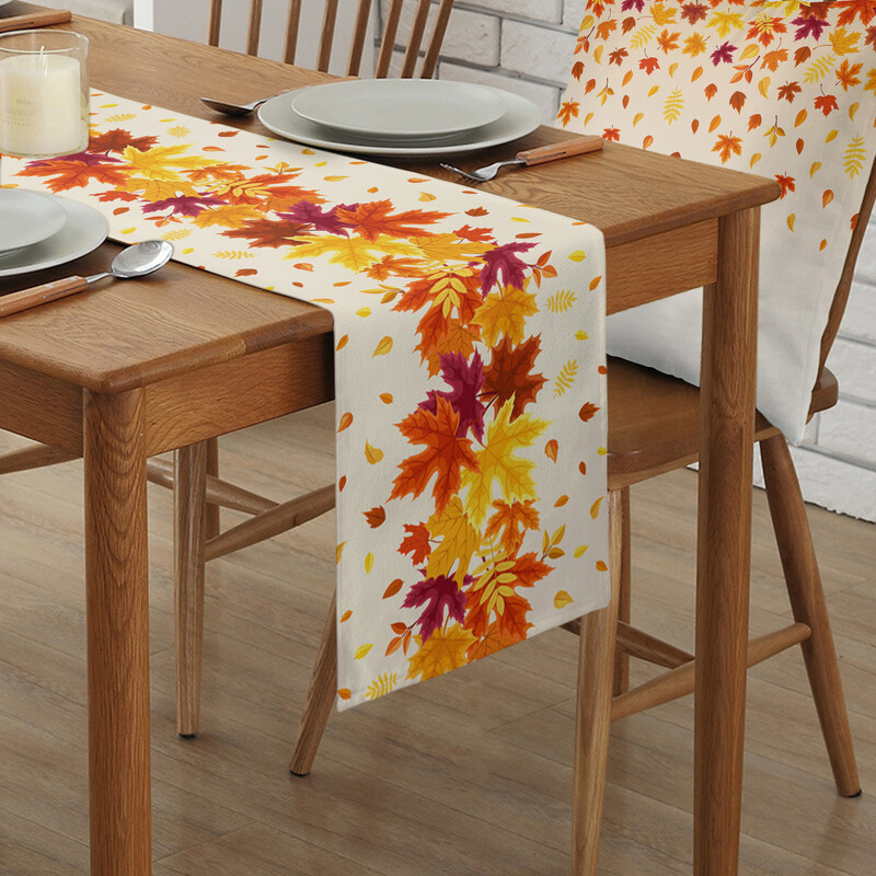 Fețe de masă din bumbac, din in, de Ziua Recunoștinței, cu frunze de arțar de toamnă.