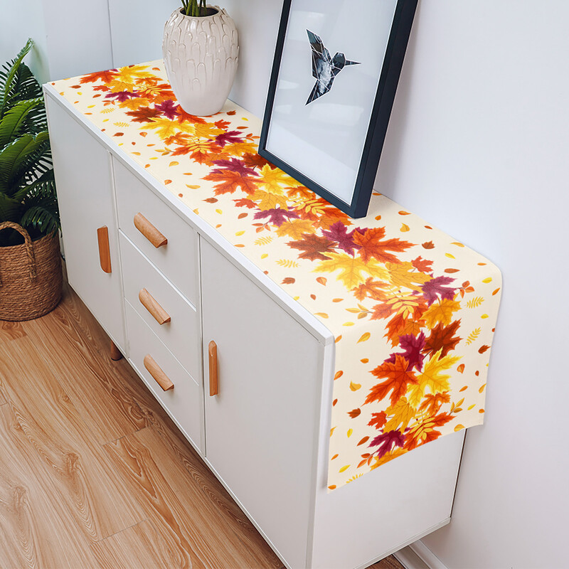 Fețe de masă din bumbac, din in, de Ziua Recunoștinței, cu frunze de arțar de toamnă.