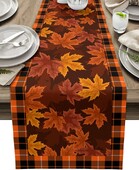 Őszi juharlevelek kockás kockás bivaly asztali futókendő, sál őszi betakarítás Konyhai asztali futó Hálaadási díszek
