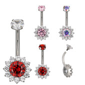 ASTM F136 Titanium PIERC Flower Κοσμήματα Δαχτυλίδι αφαλού Δαχτυλίδι αφαλού CZ Πλακόστρωτο επάνω μέρος με σπείρωμα κοιλιά Piercing Κοσμήματα για το σώμα