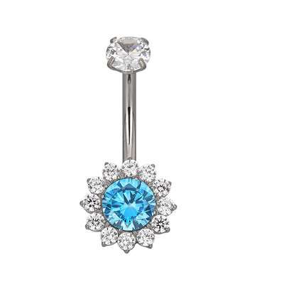 ASTM F136 Titanium PIERC Flower Κοσμήματα Δαχτυλίδι αφαλού Δαχτυλίδι αφαλού CZ Πλακόστρωτο επάνω μέρος με σπείρωμα κοιλιά Piercing Κοσμήματα για το σώμα